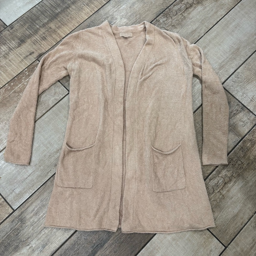 Barefoot Dreams CozyChic Lite Knit Cardigan Sweater Size Small Tan Lounge Comfy